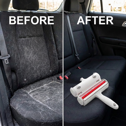 Before and after: dog hair removed from a car seat